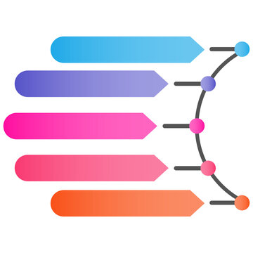 Infographic template with 5 horizontal arrow banners and a curved timeline connection line, business presentation design element isolated on transparent background