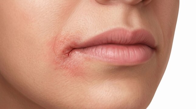 Human mouth showing angular cheilitis at the corner
