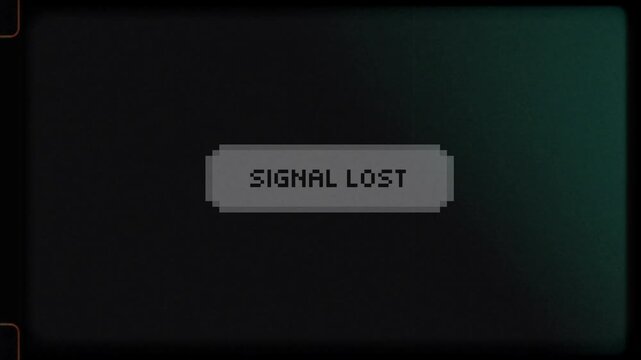 Vintage CRT Monitor Screen with Retro Pixel Art Graphic Displaying Signal Lost Message on Dark Background