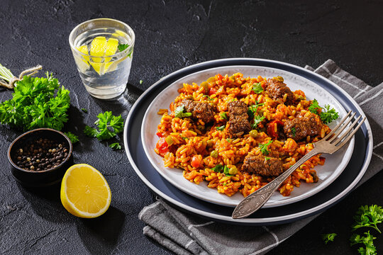 Hearty American Greek Giouvetsi Beef Rice plate