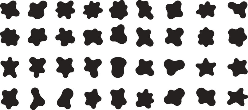 Variety of black abstract shapes organic forms for design elements and patterns