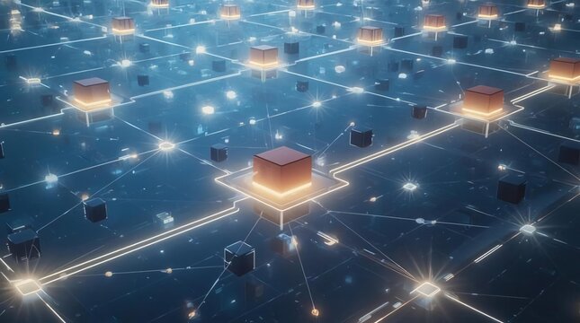 Digital Network Illustration of Data Connections and Technology Elements