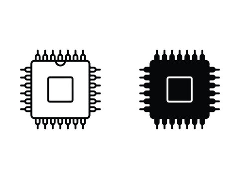 Microcontroller Unit Icons Black and White Electronic Components