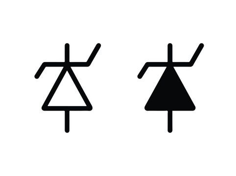 Zener Diode Electronic Component Symbols Black and White Outlined and Solid