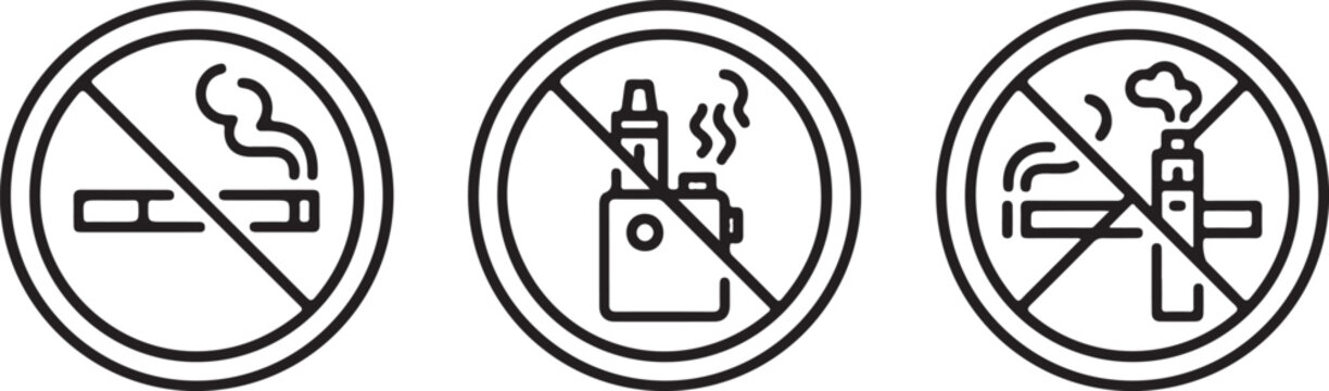  No Smoking No E Cigarette Icon Set.
