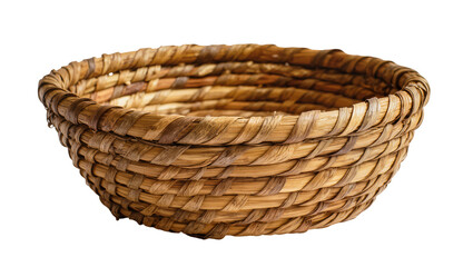 Obraz premium Woven natural fiber basket with intricate braided texture, isolated on transparent background