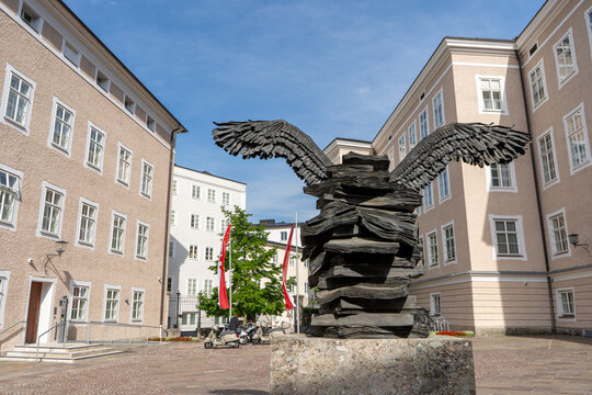 Winged Book Sculpture by Anselm Kiefer in the Courtyard of the University of Salzburg Austria. Salzburg, Austria - June 22, 2026