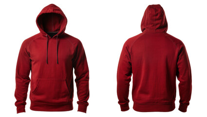 Red hooded sweatshirt with front pocket and drawstring, isolated on transparent background © Iura