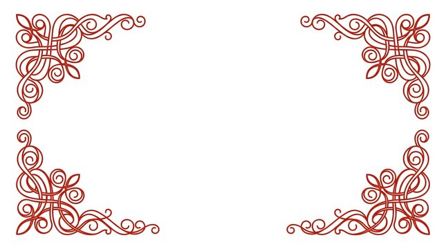 Elegant red corner border design featuring decorative ornaments inspired by Indonesian cultural patterns on white background
