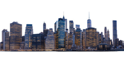 Diverse skyscrapers with illuminated windows, isolated on transparent background © Iura