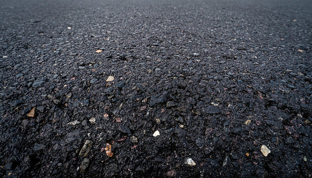 Close-up view of dark asphalt road surface with visible aggregate and rough texture.