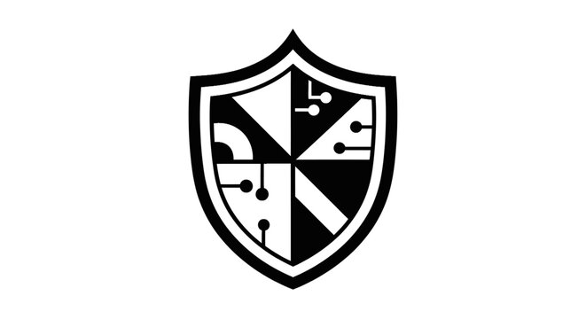 Black and white shield emblem logo.