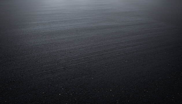 A detailed close-up view of a dark, textured asphalt surface, showing subtle variations in tone and a slightly reflective quality under soft light.