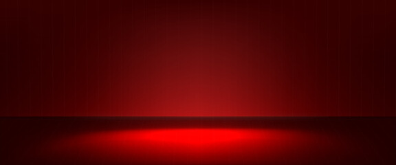 Gradient silk background with red studio light and abstract room bg. Color platform stage with backdrop dark limbo and black empty plain. Bordo interior photo and elegant Christmas holiday mockup © Mariia