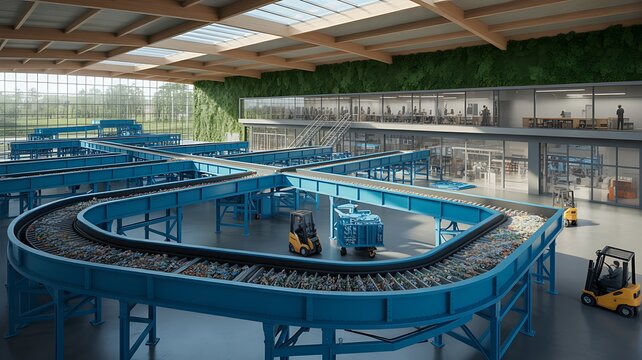Modern warehouse conveyor belt system in a distribution center