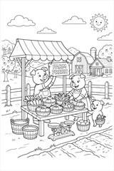 Obraz premium Colorful Market Scene with Stalls and Vendors in a Busy Outdoor Setting