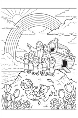Fototapeta premium Colorful Children's Book Cover Illustration with Animals and Nature Scene
