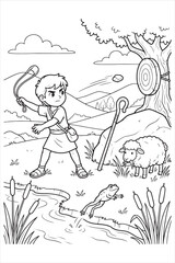 Fototapeta premium Child Playing with a Fishing Rod Near a Pond in a Natural Setting