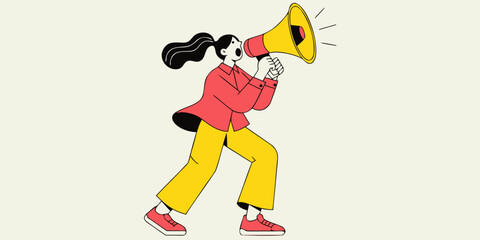Naklejka premium Woman with Megaphone Flat Illustration