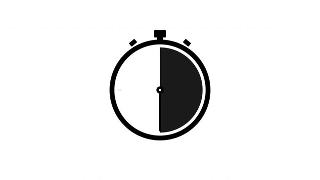 Flat design analog stopwatch icon with high contrast monochromatic black sweep countdown 4K