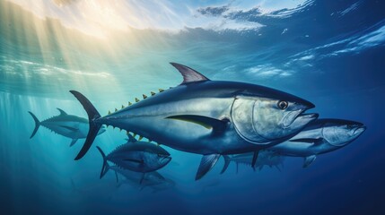 Obraz premium Majestic tuna swimming in the deep blue ocean