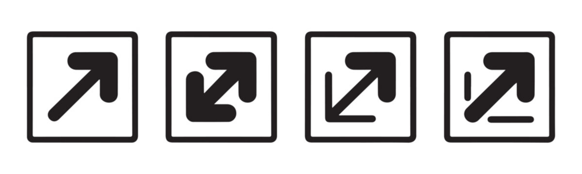 Set of square icons with arrows indicating expansion and redirection for user interface and navigation.