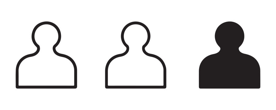 User icon set outline filled silhouette person avatar profile symbol isolated on transparent background.