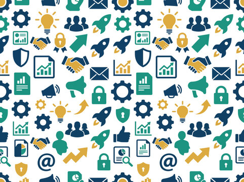 Business and technology icons seamless pattern design