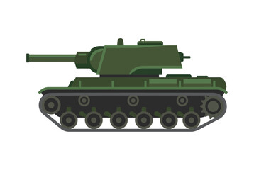 Green military tank with tracks and turret illustrated on white background © mawar