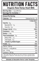 Fototapeta premium nutrition facts vector label template for organic raw hemp heart milk