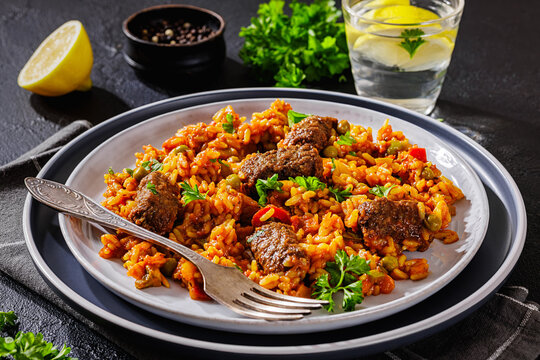 Savory American Balkan Cevapcici and Rice Platter