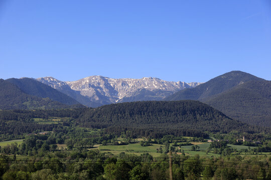 View of the Serra del Cadi mountain range is part of the Pre-Pyrenees and is located in northern Catalonia, Spain