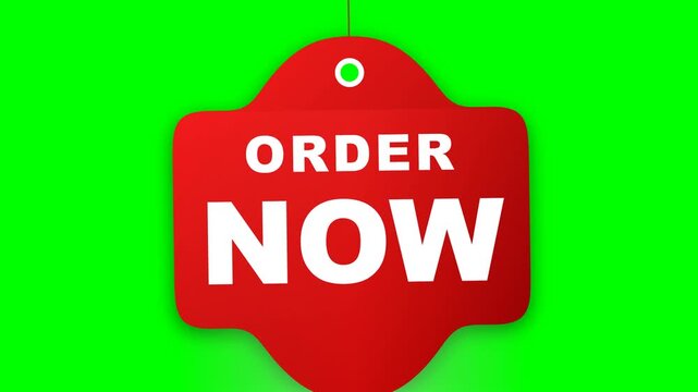 Order Now Button Label Tag Isolated on Green Screen Background for E-commerce Marketing and Sales Promotion Call to Action Graphic