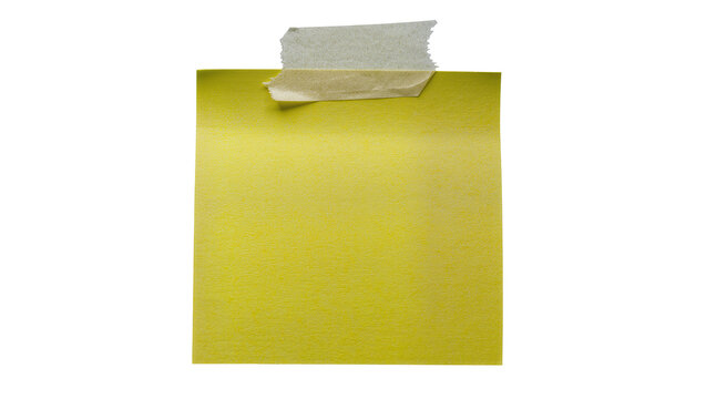 Yellow sticky note with masking tape attached, isolated on transparent background