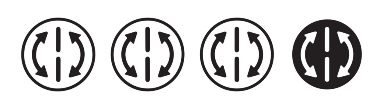 Set of vertical cycle arrows with dashed lines in circles for digital interface design navigation.