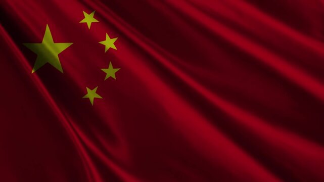 Realistic China Flag Waving in Wind 4K Loop Animation, Chinese National Flag Background
