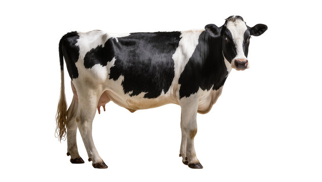 Black and white Holstein cow standing, isolated on transparent background