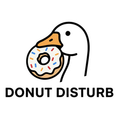 Obraz premium Goose Eating Donut with Sprinkles and Text Donut Disturb on White Background