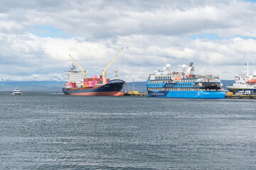Fototapeta premium Port city landscape of Ushuaia, Argentina, South America