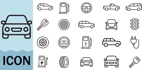 Car transport and automotive icon set linear stroke style © Creative Icon Store 