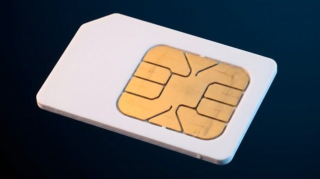 Single white nano sim card with golden chip for mobile communication