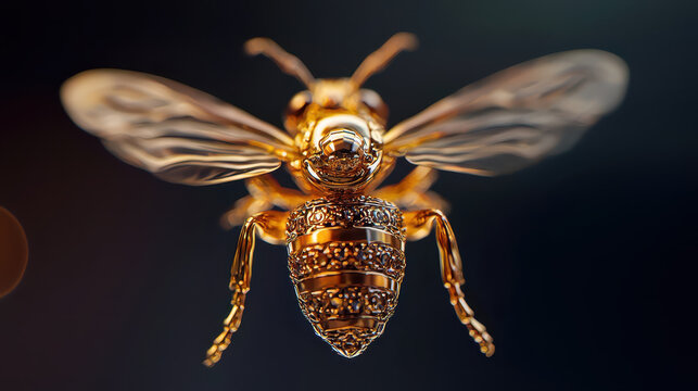 Stunning golden bee with intricate details and shimmering finish, showcasing its delicate wings and body