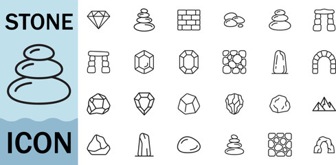 Set of stone vector line icon, contains such icon rock © Creative Icon Store 