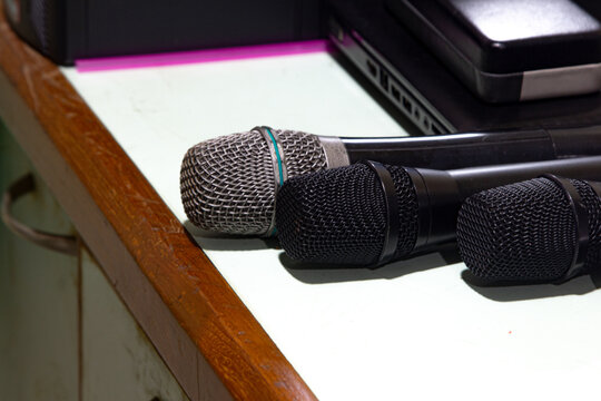 Three wireless microphones on the audio board.