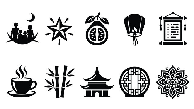 Asian culture and mid autumn festival design icons.
