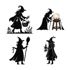 Obraz premium Halloween witch bundle four silhouette designs for spooky season graphics crafts