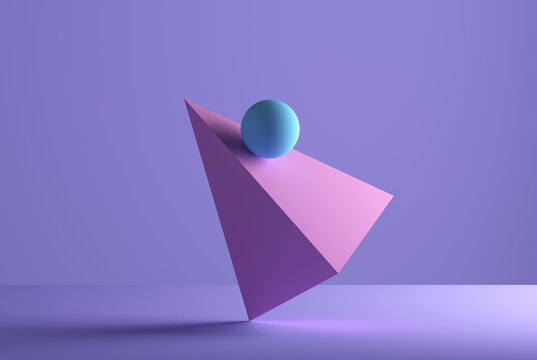 Sphere balancing on a pyramid, 3D Rendering