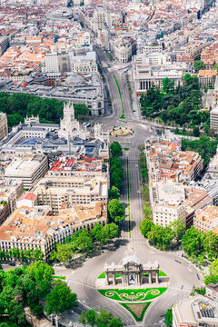 Spain, Madrid, Helicopter view of empty Plaza de la Independencia during COVID-19 outbreak