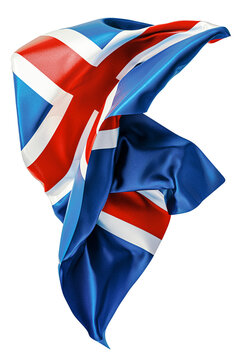 Abstract silk flag of Iceland flying on white background