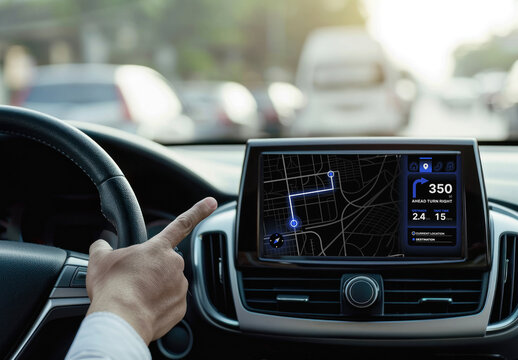 Modern Car Navigation Technology Interface Mockup PSD